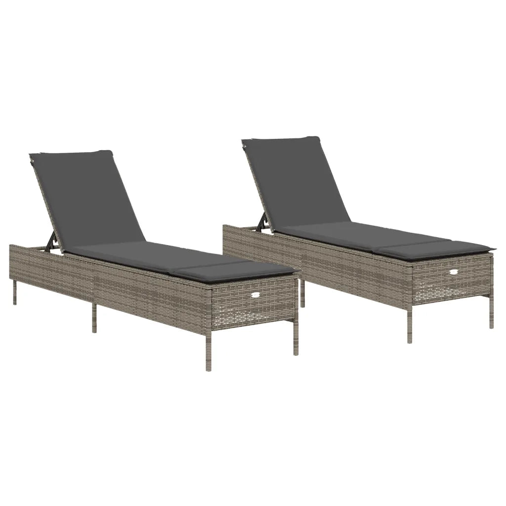 Lettini Prendisole 2 pz con Cuscini Grigio in Polyrattan 3261589