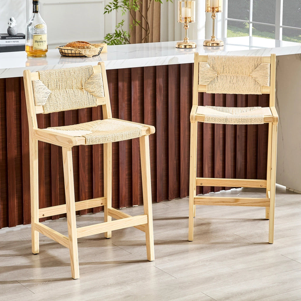SGABELLI Set da 2 pezzi in legno massello e corda intrecciata, 89 cm