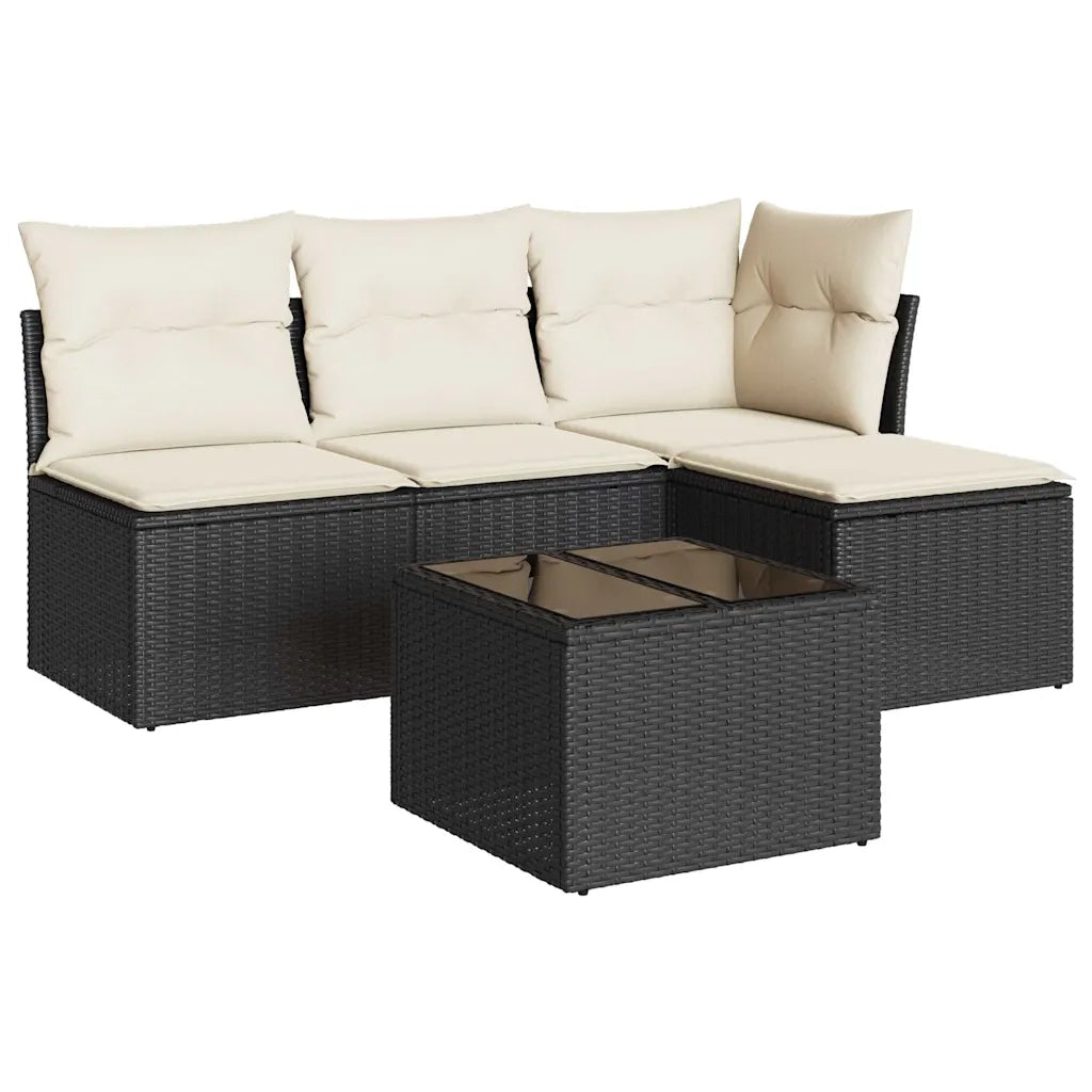 Set Divani da Giardino 5 pz con Cuscini in Polyrattan Nero