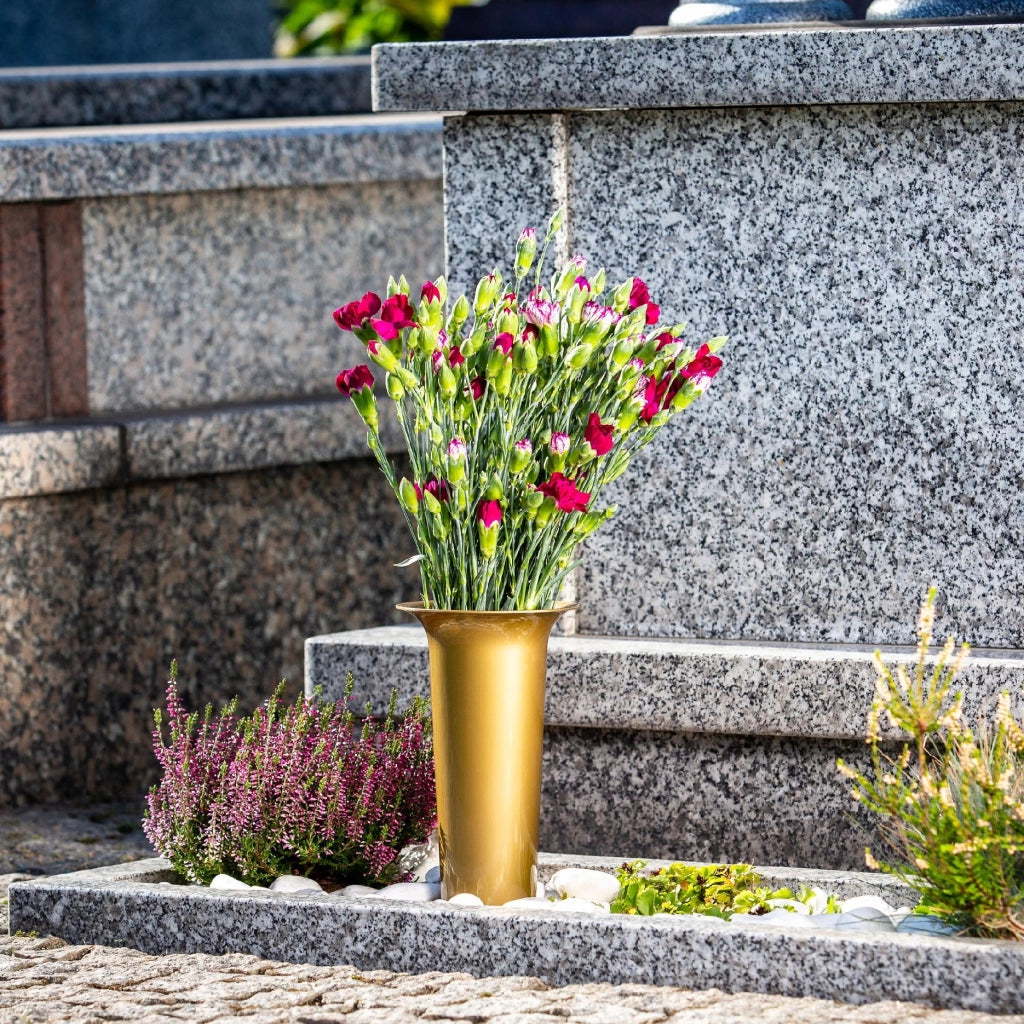 Vaso KADAX Bottiglia per Cimitero Lapide 35cm Lapide per Fiori Oro