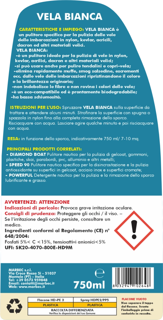 Detergente smacchiante per vele VELA BIANCA   750MLx6Pz