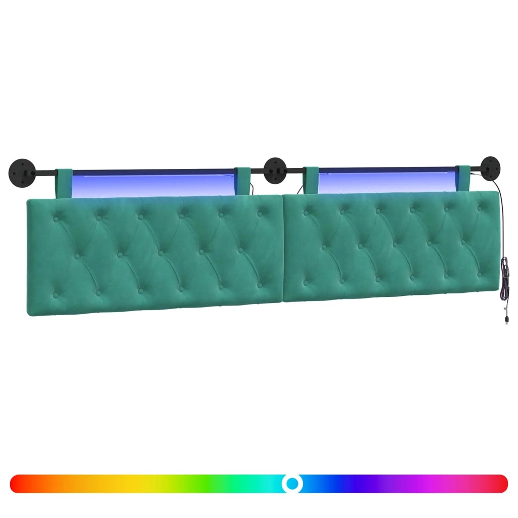 Testiera sospesa Con luce LED Turchese Velluto 3424732