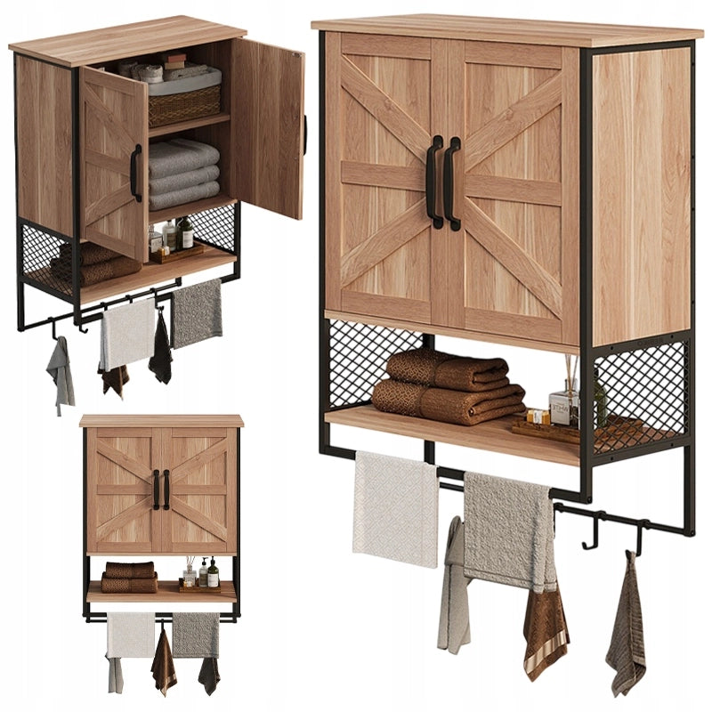 1 465
Mobiletto da bagno a parete in stile loft rustico con appendiabiti, marrone chiaro