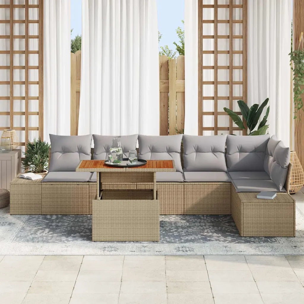 Set da Pranzo per Giardino con cuscino 7 pcs Beige e grigio