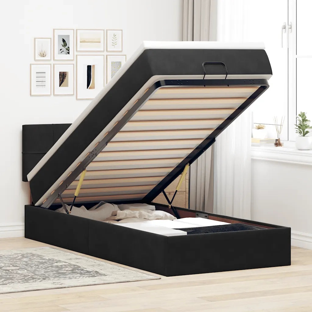 Pouf Letto con Materasso e LED Nero 80x200cm in Velluto