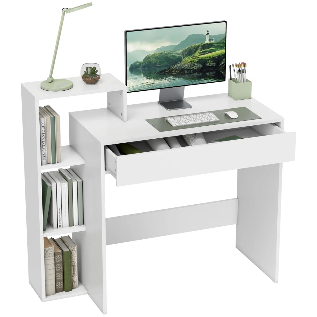 Scrivania PC Moderna con Cassetto e Ripiani Aperti ¨C Minimal ¨C 100x40x90 cm