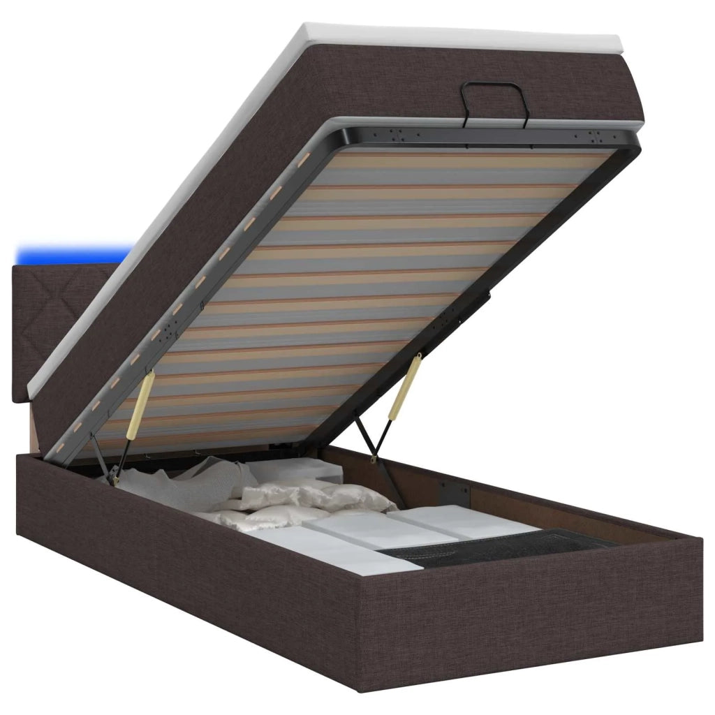 Letto Ottomano con Materasso e LED Marrone Scuro 100 x 200 cm 3456970