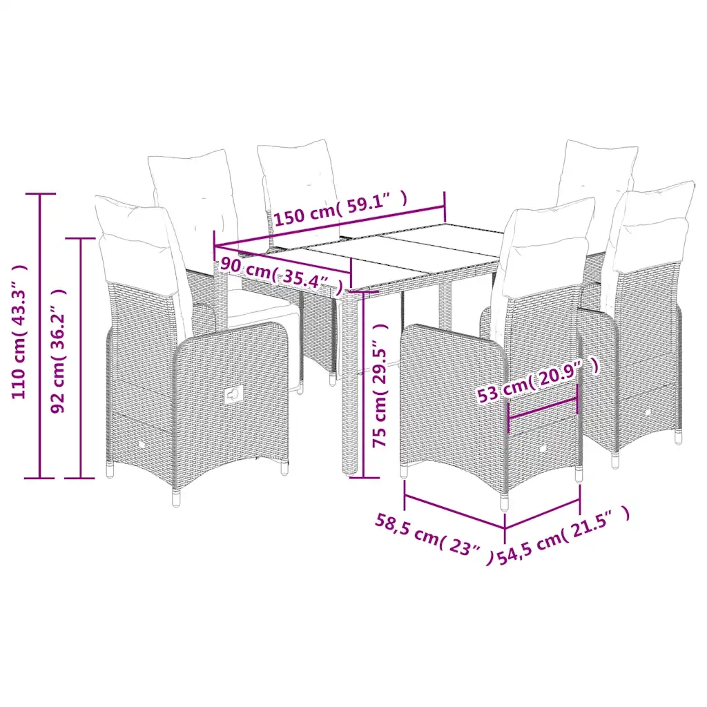 Set Bistrò da Giardino 7 pz con Cuscini in Polyrattan Marrone 3277190