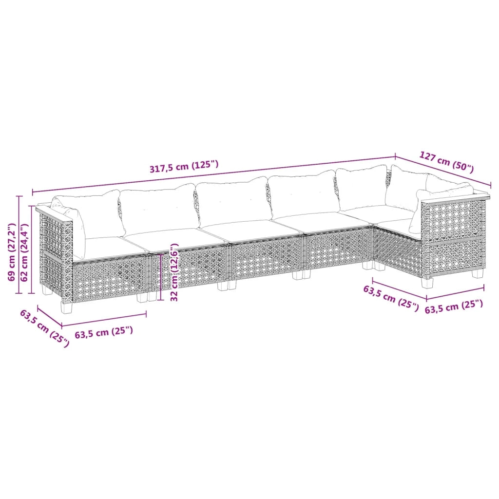 Set Divano da Giardino 6 pz con Cuscini Grigio in Polyrattan 3261849