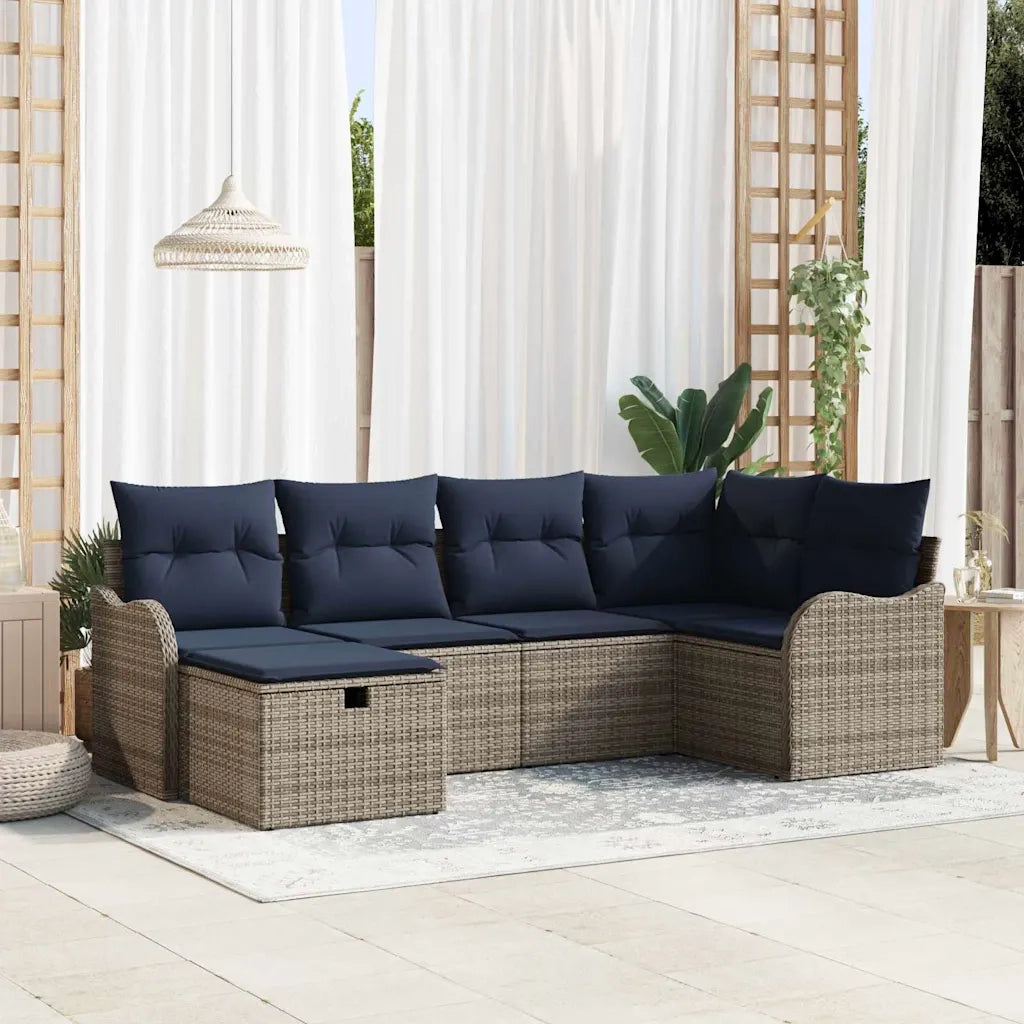 Set Divano da Giardino 6 pz Grigio e Blu Navy polyrattan 3358984