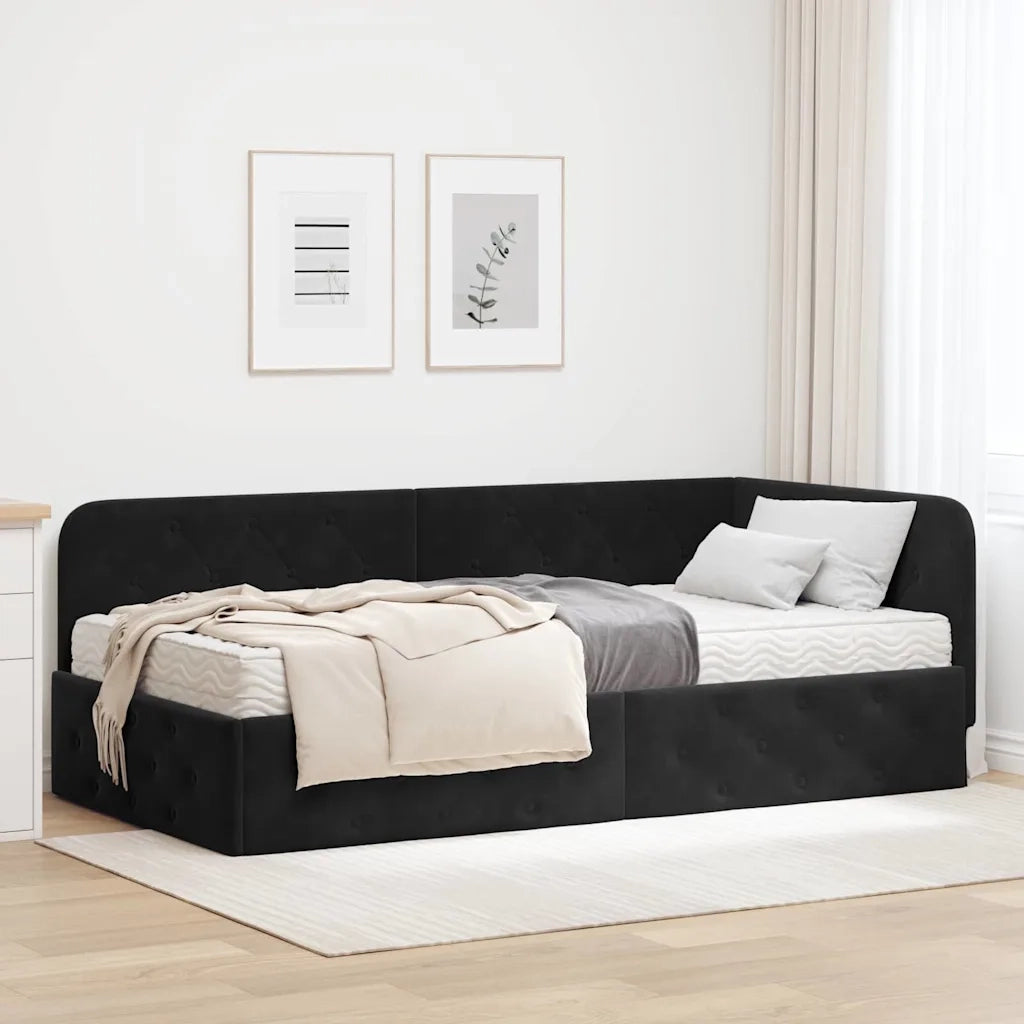 Cornice del letto ad angolo Nero 90 x 190 cm Velluto