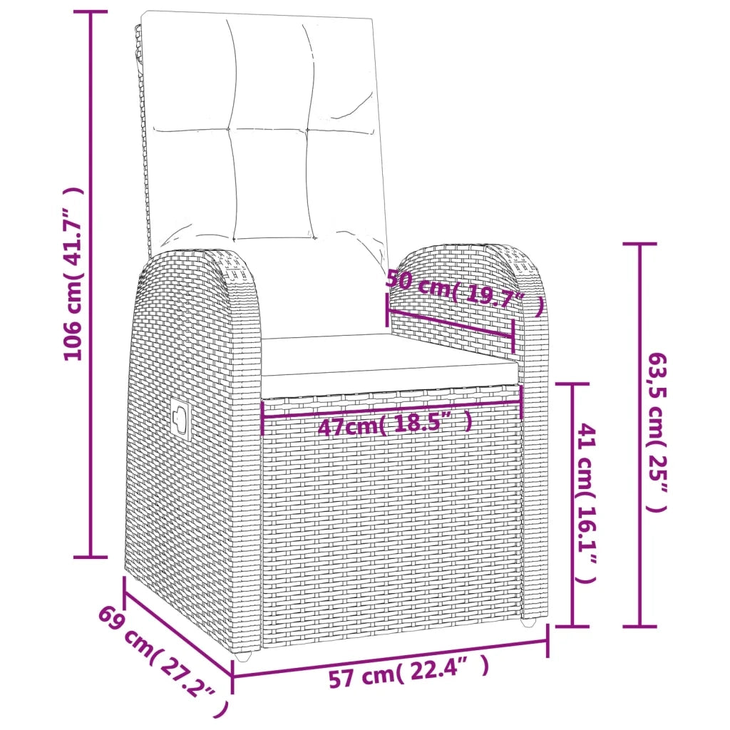Set da Pranzo da Giardino 7 pz Nero con Cuscini in Polyrattan 3157601