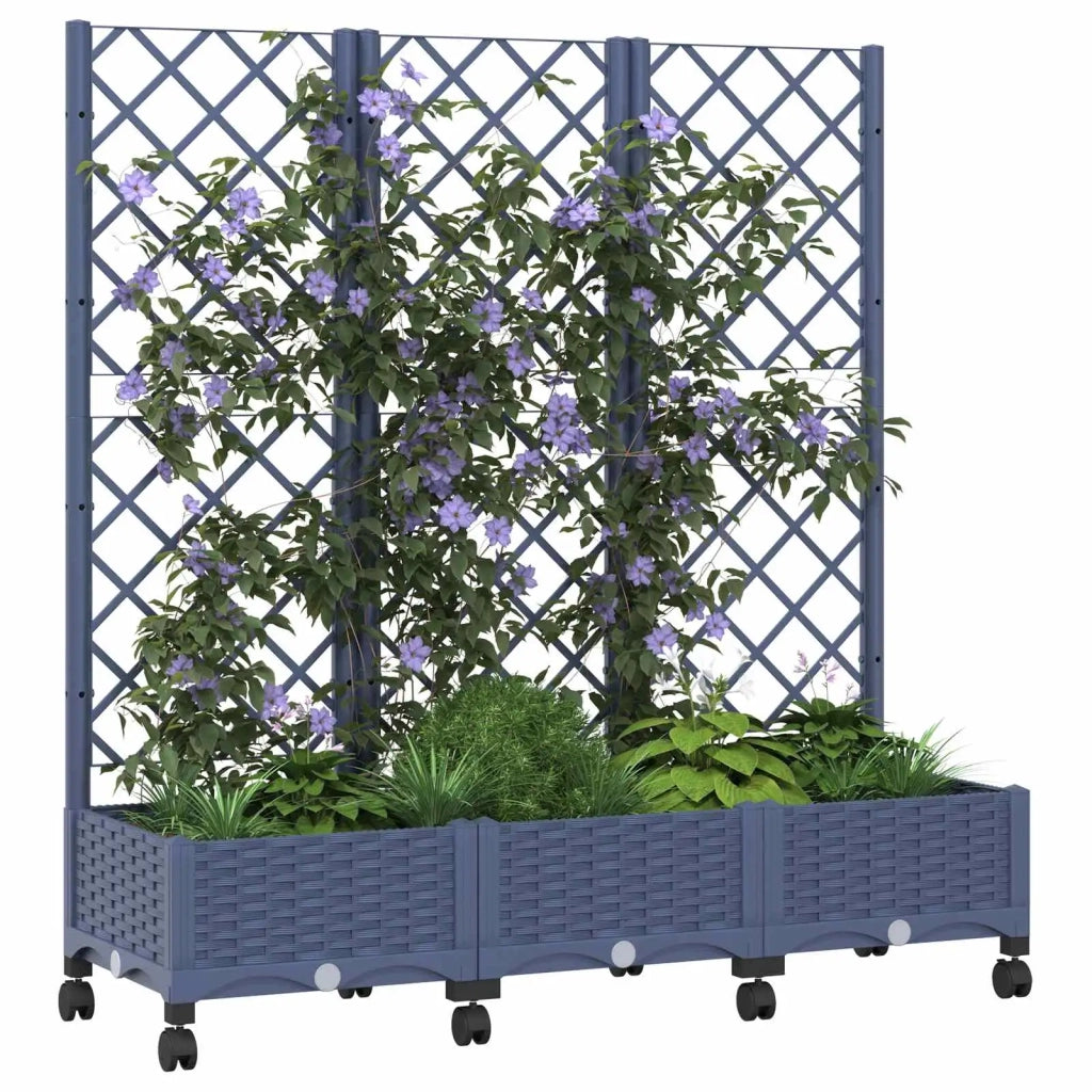 Vaso da giardino con grigliato e ruote Blu Grigio PP 3423053