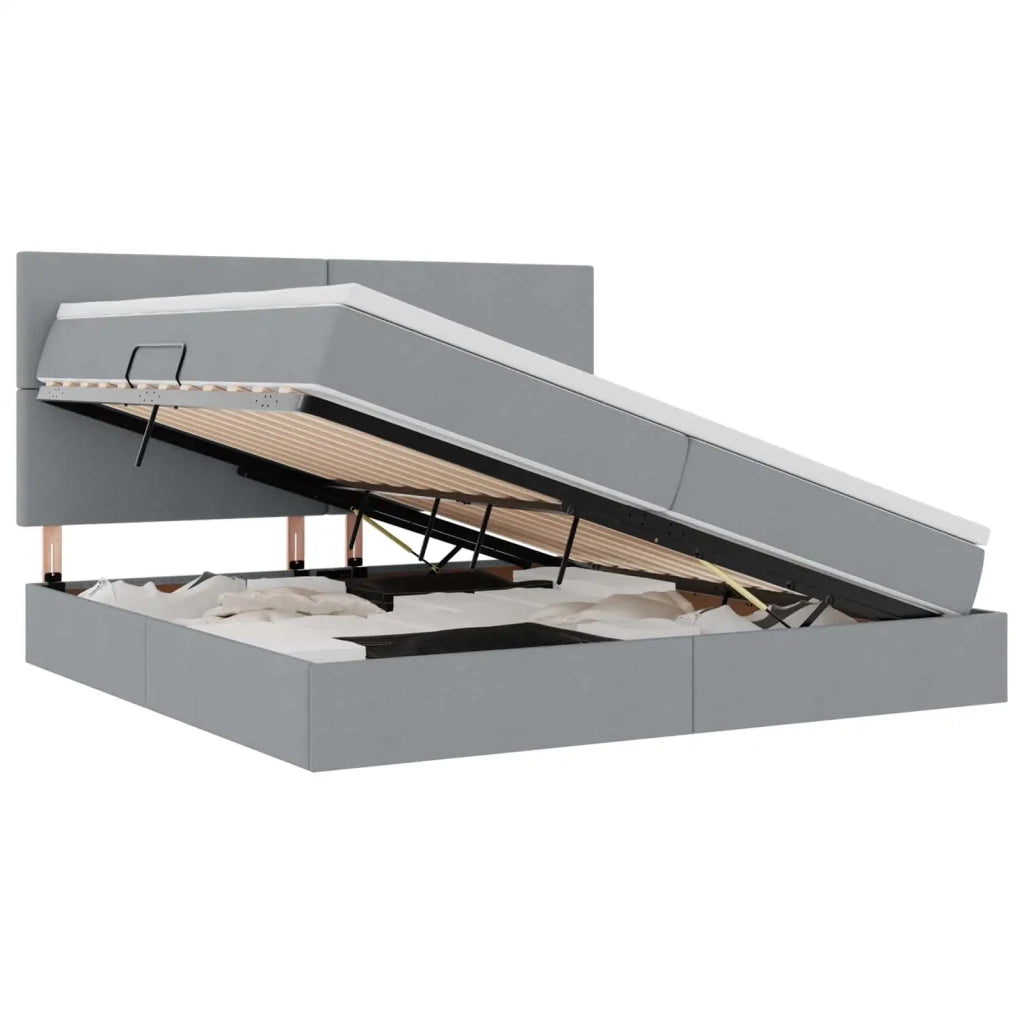 Letto con contenitore e materasso Grigio chiaro 200 x 200 cm
