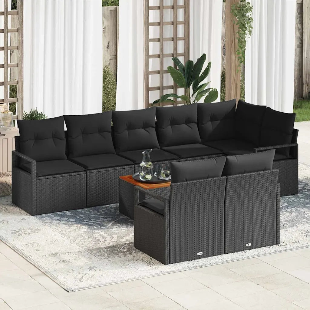 Set Divano da Giardino con archiviazione 9 pcs Nero polyrattan