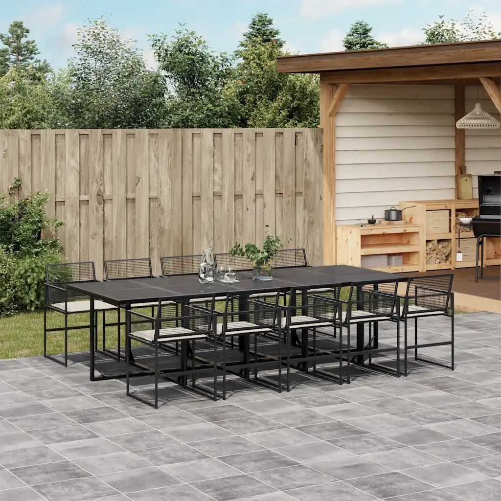 Set da Pranzo da Giardino 11 pz con Cuscini in Polyrattan Nero 3295026