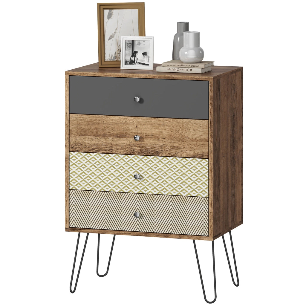 Com¨° con 4 Cassetti ¨C Zephmum ¨C Legno Multicolore 60x39x86 cm