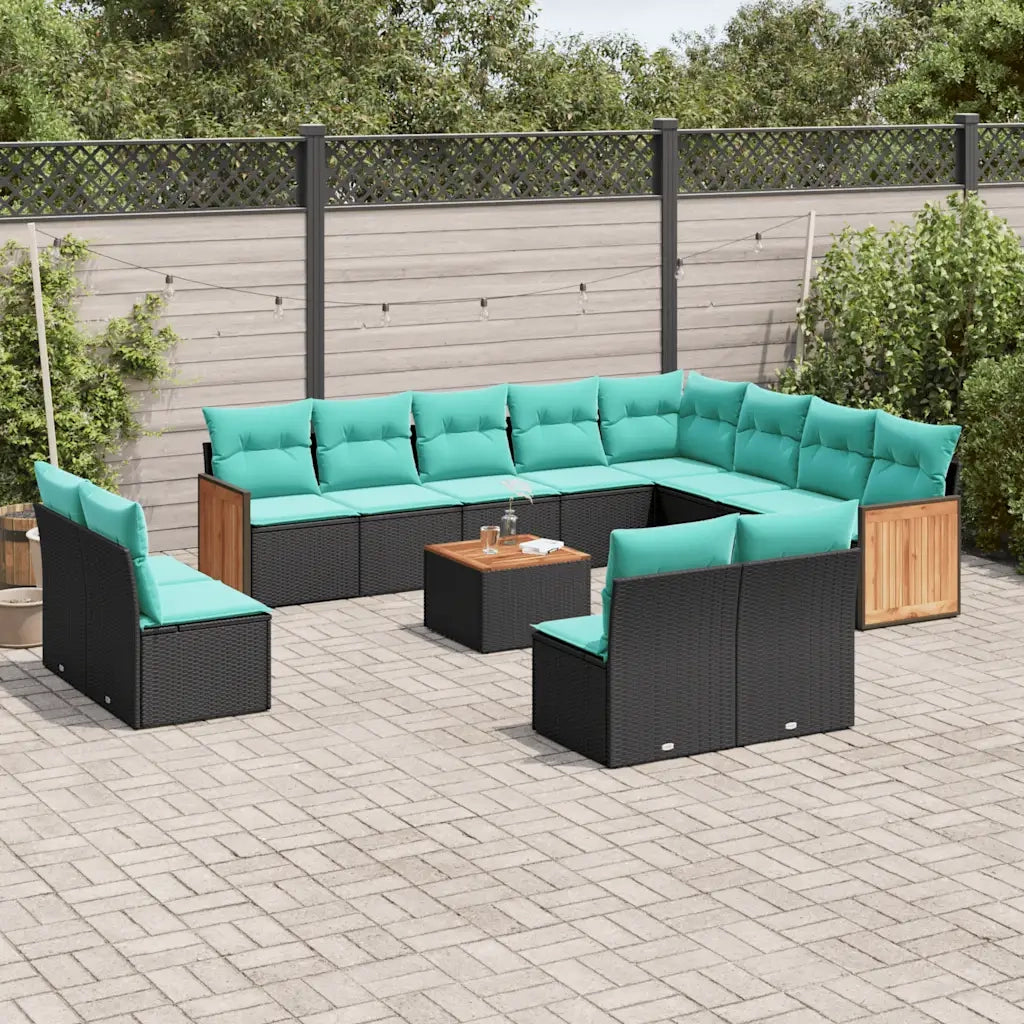 Set Divani da Giardino 13 pz con Cuscini Nero in Polyrattan 3228157