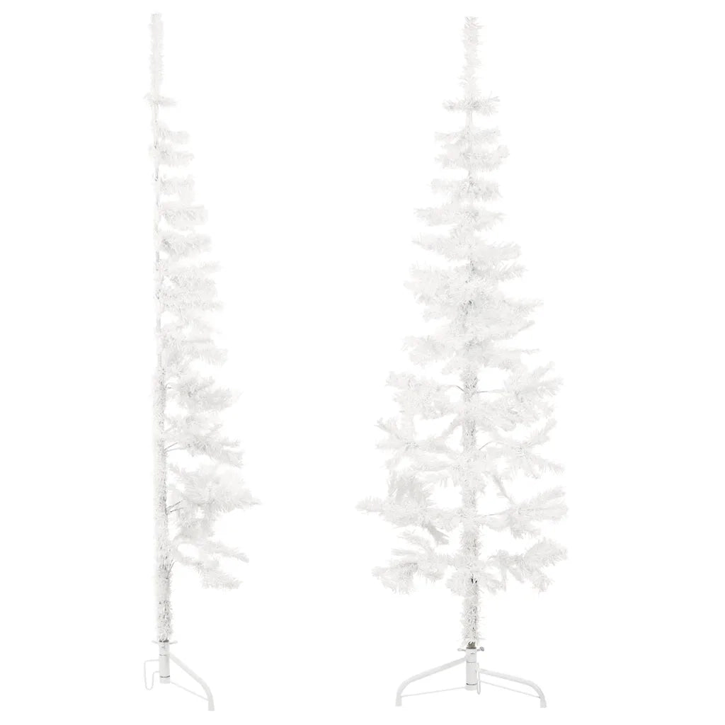 Albero Natale Artificiale Sottile a Met¨¤ Supporto-Albero Natalizio Bianco 120 cm