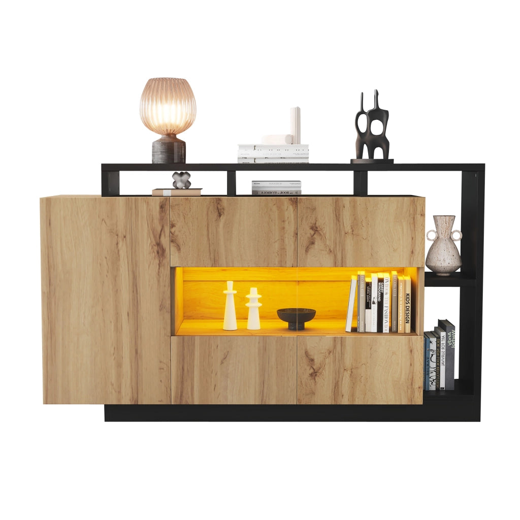Credenza LED moderna - Zephmum - MDF legno naturale, controllo Bluetooth