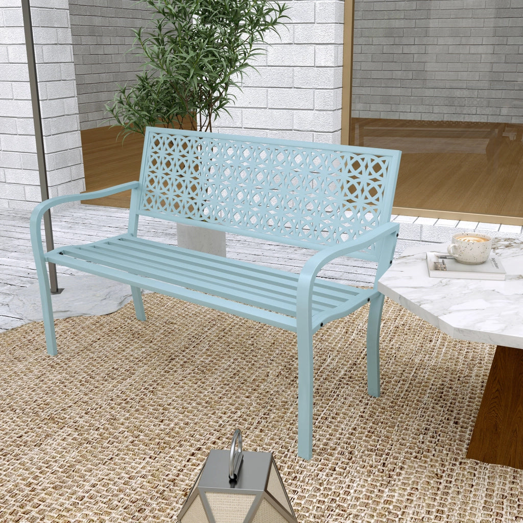 Panca da Giardino 2 Posti ¨C Xylo ¨C Acciaio Blu con Braccioli