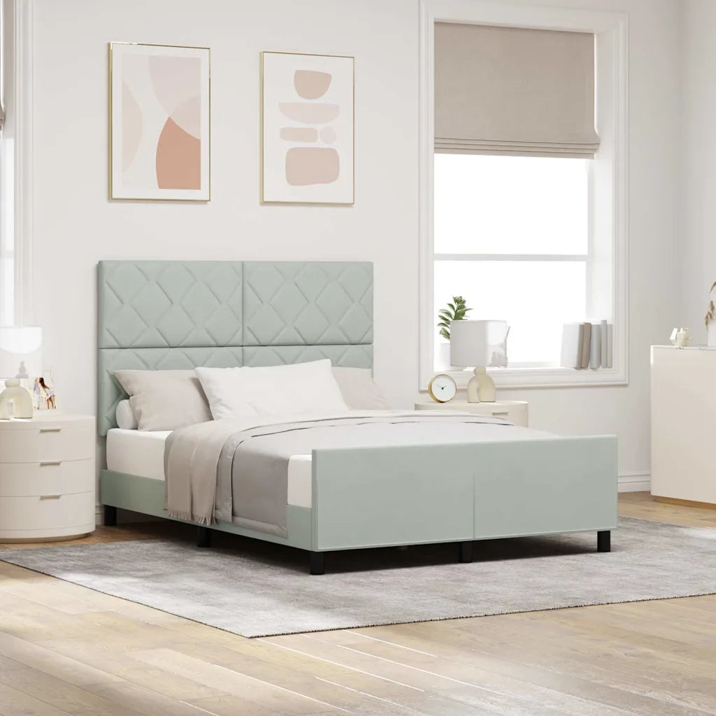 Letto a molle con testiera Grigio chiaro 140 x 190 cm Velluto