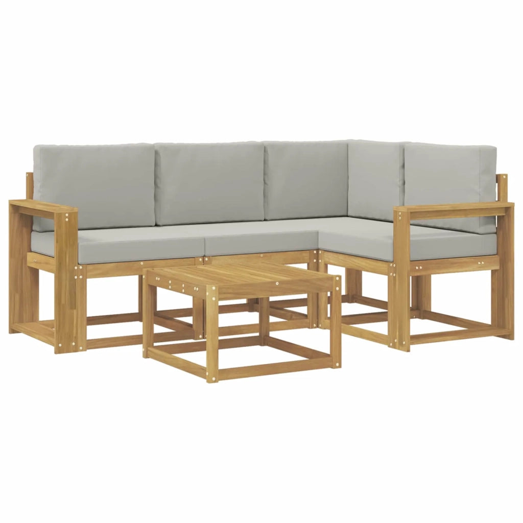 Set di divani da esterno 5 pz Bianco e Grigio Chiaro Poliestere 3387600