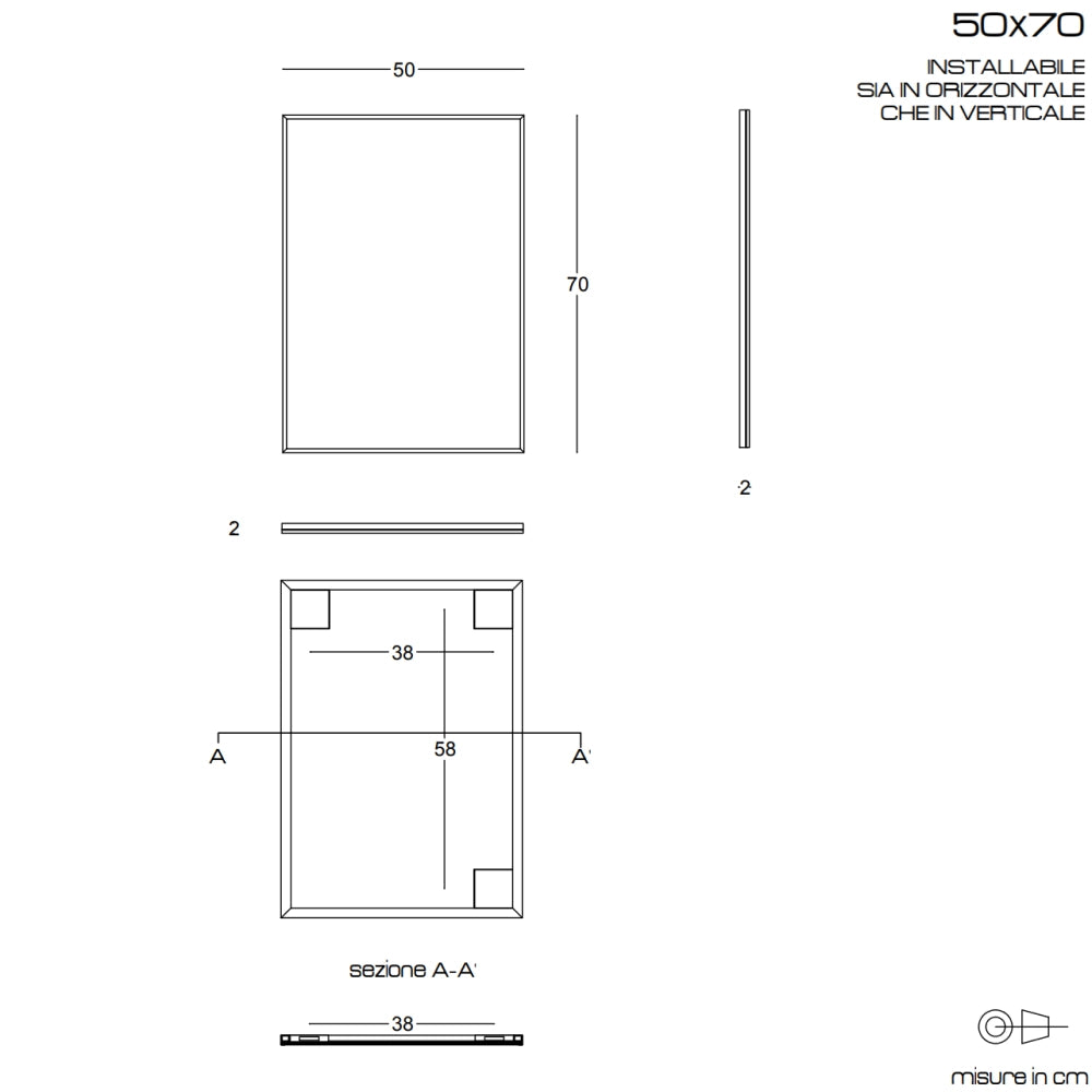 Specchio filo lucido 50x70 con lampada led