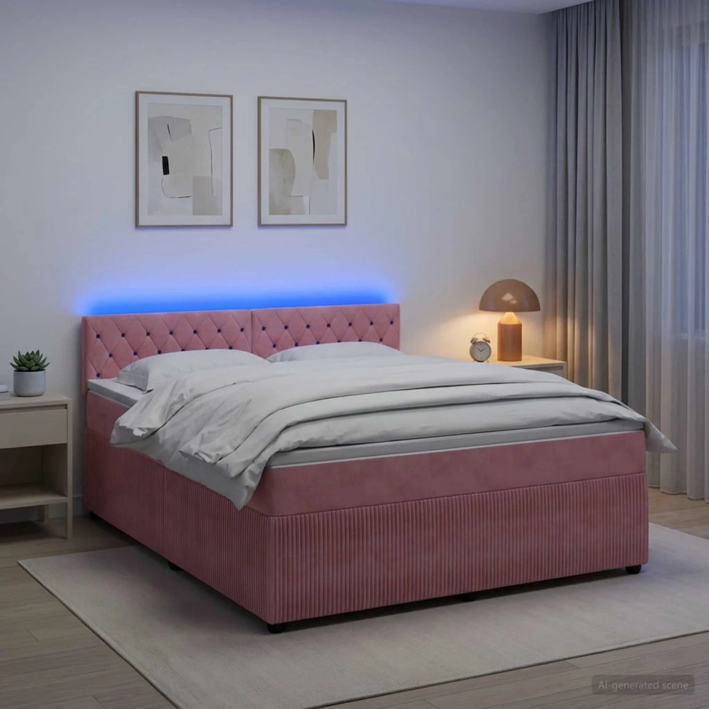 Letto box spring con materasso Rosa 160 x 200 cm Velluto 3453172