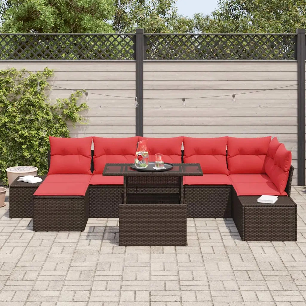 Set Divano da Giardino 8 pcs Marrone e Rosso polyrattan 3349230