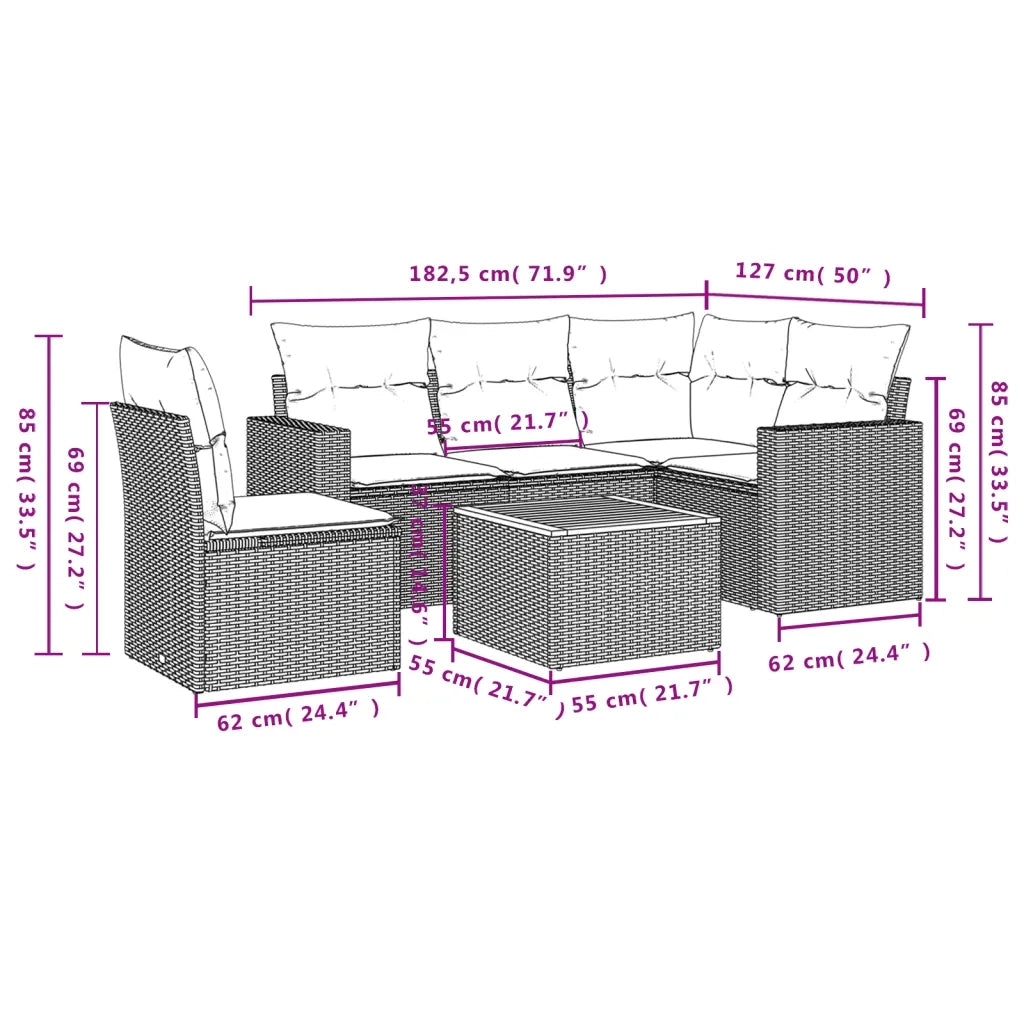 Set Divano da Giardino 6 pz con Cuscini Beige in Polyrattan 3224126