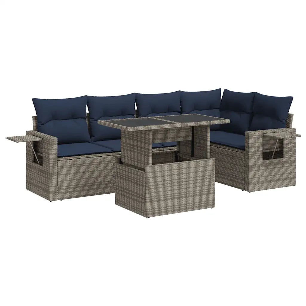 Set Divano da Giardino 6pz con Cuscini Grigio Polyrattan Acacia 3326482