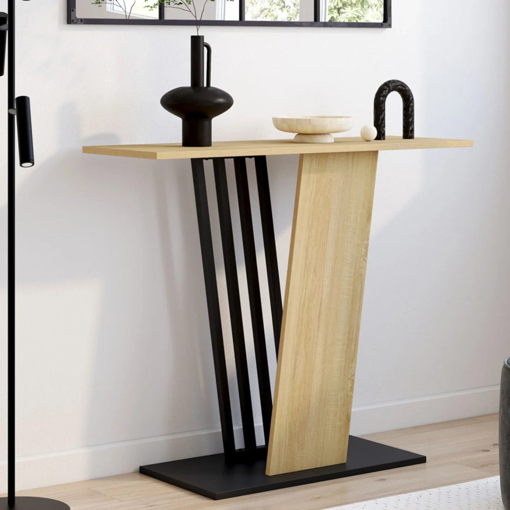 IDMarket - Consolle VICKY con piano in legno e gamba trasversale nera