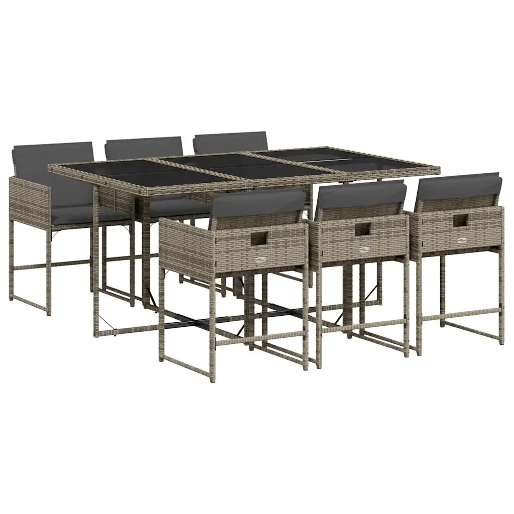 Set da Pranzo da Giardino 7 pz con Cuscini in Polyrattan Grigio
