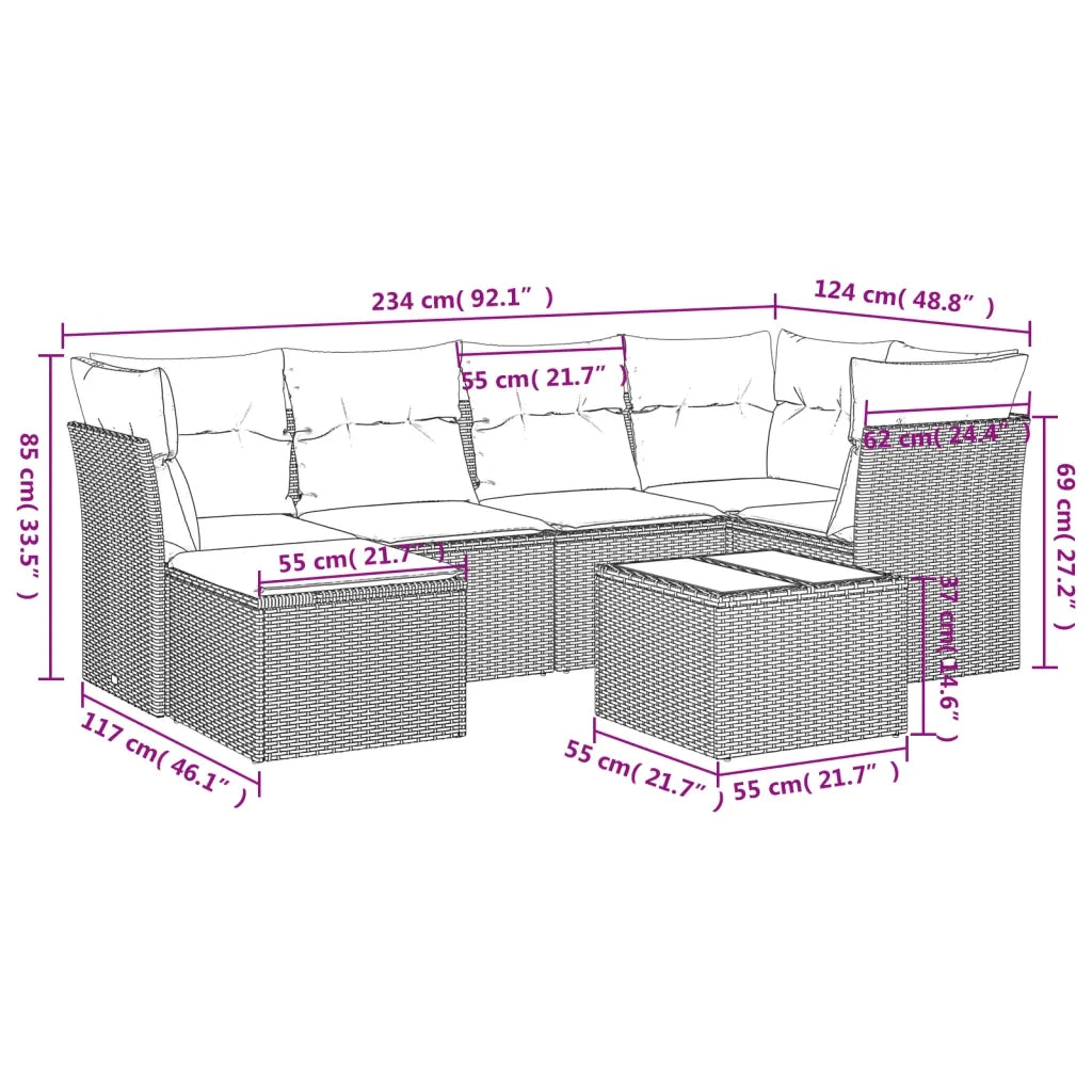 Set Divani da Giardino 7 pz con Cuscini Beige in Polyrattan 3249797