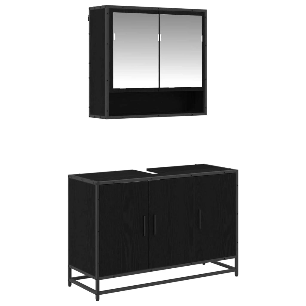 Set di mobili per il bagno 2 pcs Rovere Nero Legno multistrato
