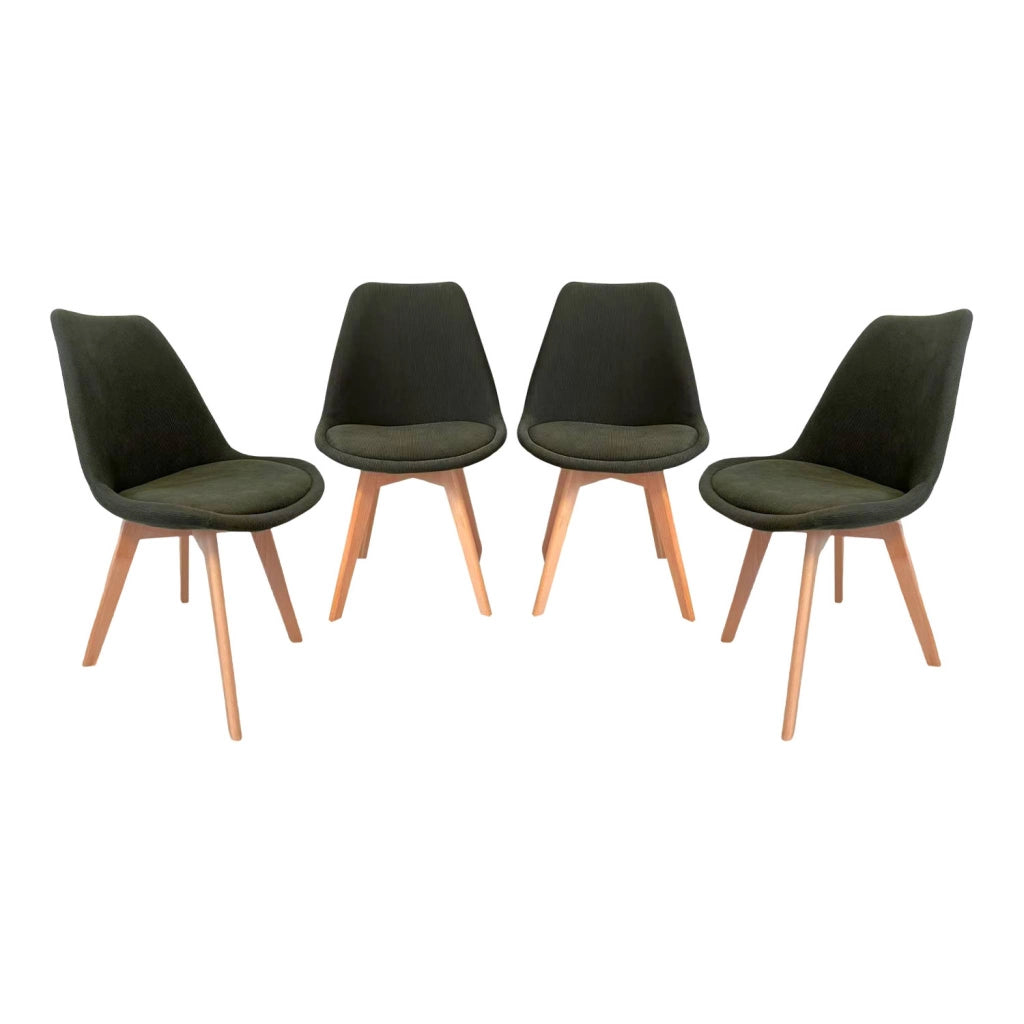 Set di 4 sedie scandinave in legno di faggio e velluto a coste , verde