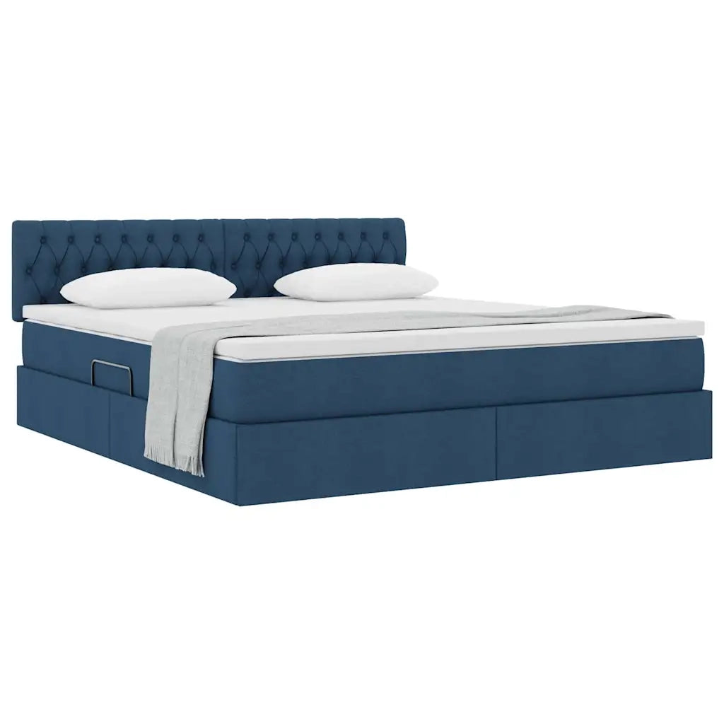 Letto con contenitore e materasso con testiera Blu 180 x 200 cm