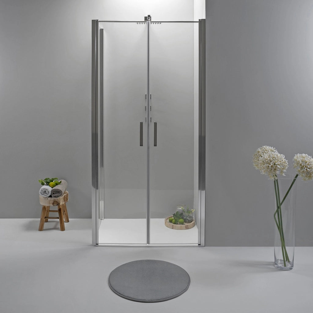 Box Doccia Angolare 80x100 Cm Apertura Saloon con Lato Fisso Trasparente