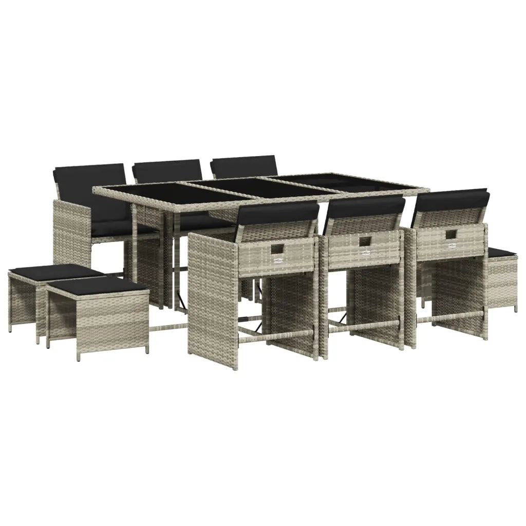 Set Pranzo Giardino 11pz con Cuscini Grigio Chiaro Polyrattan 3277918
