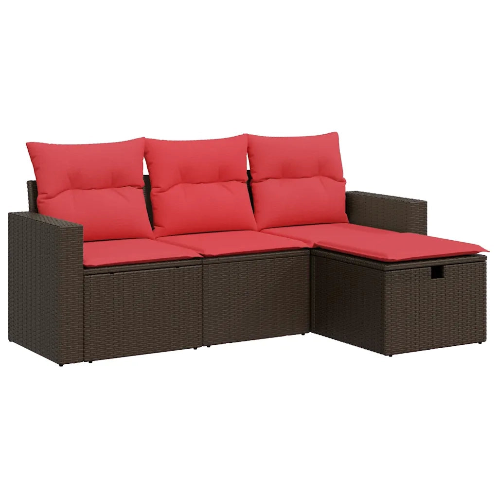 Set Divano da Giardino 4 pz con Cuscini Marrone in Polyrattan 3325360