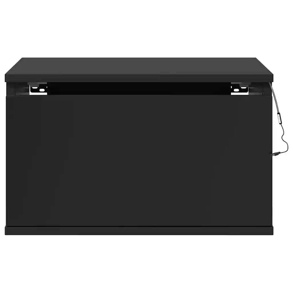 Comodino | Armadio da Notte | Mobiletto da notte a Parete con Luci LED Nero