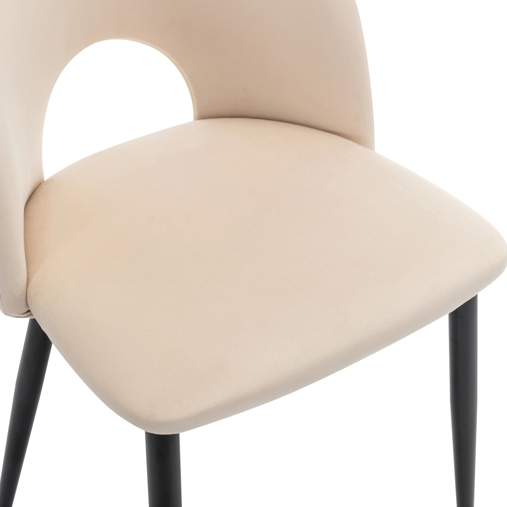 2 Sedie da pranzo imbottite in velluto beige con schienale, struttura in metallo e piedini regolabili