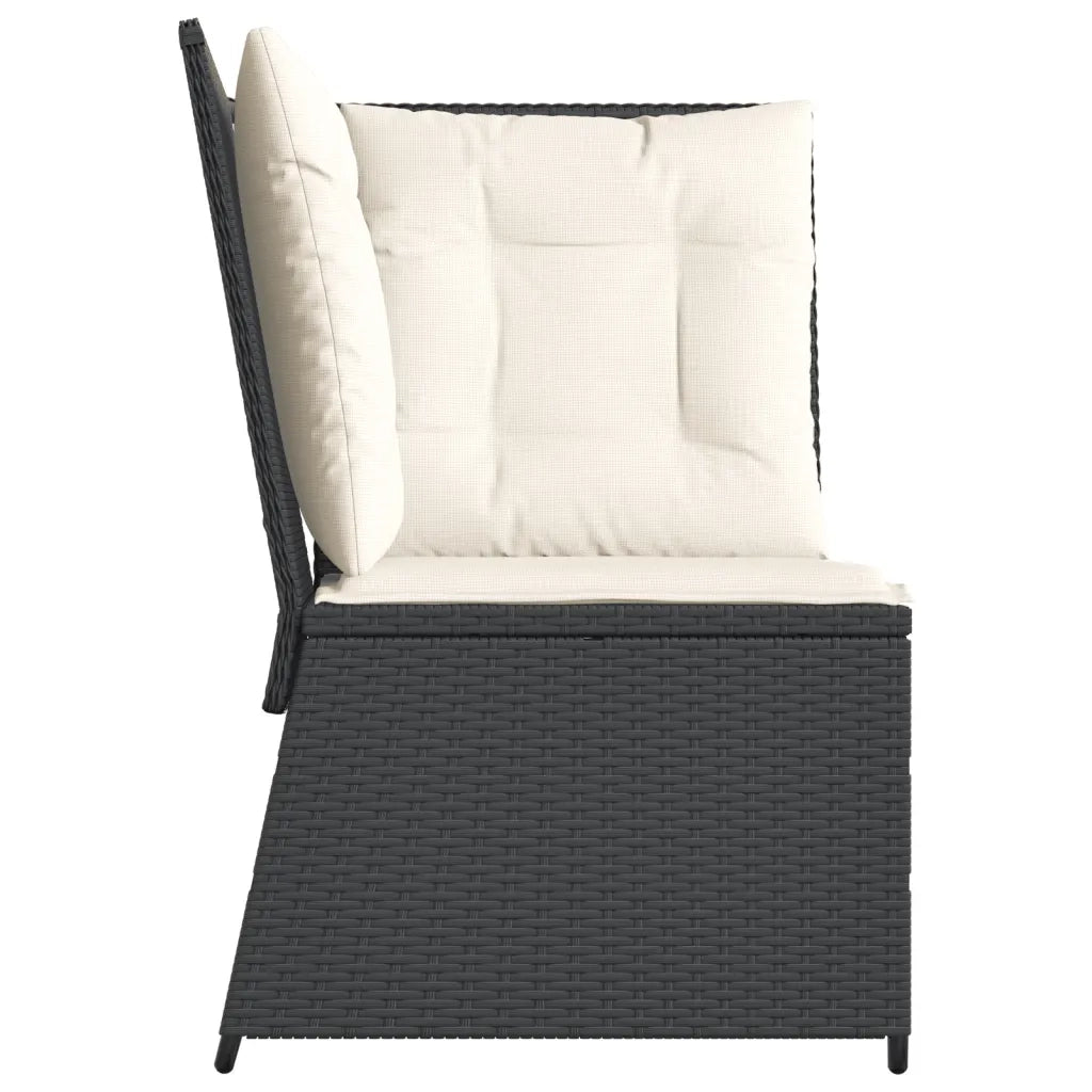 Divano Angolare da Giardino con Cuscini Nero in Polyrattan 368982