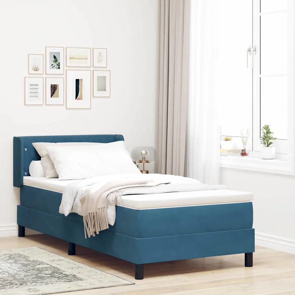Letto a molle con materasso Blu Scuro 190 x 90 cm Poliestere