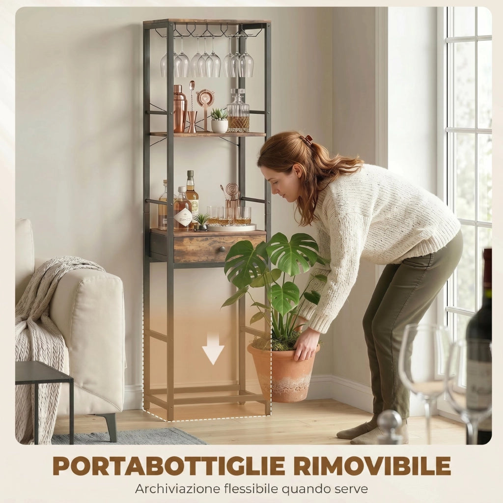 Mobile Bar con Cassetto e Portabicchieri ¨C Xylo ¨C Legno Marrone Rustico