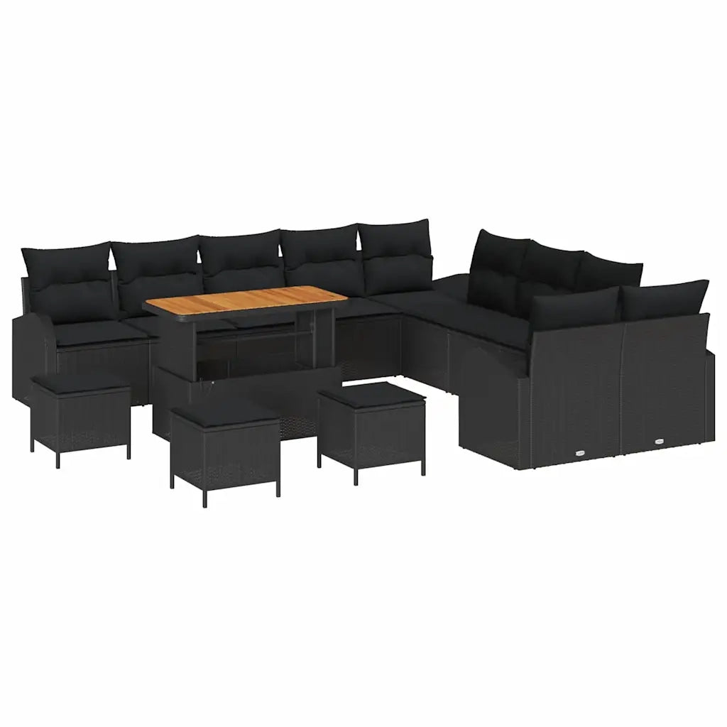 Set Divano da Giardino con cuscino 14 pcs Nero polyrattan 3362459