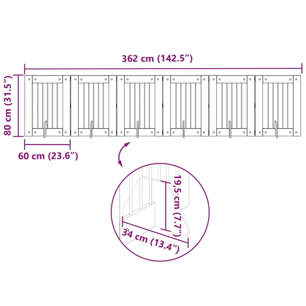 Cancello per cani pieghevole con supporti 6 pcs Legno antico 892107