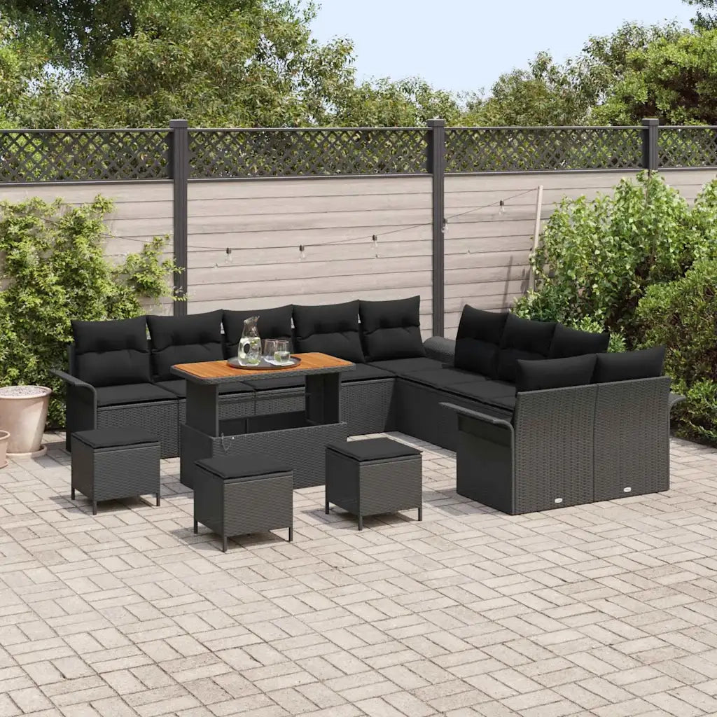 Set Divano da Giardino con cuscino 14 pcs Nero polyrattan 3362199