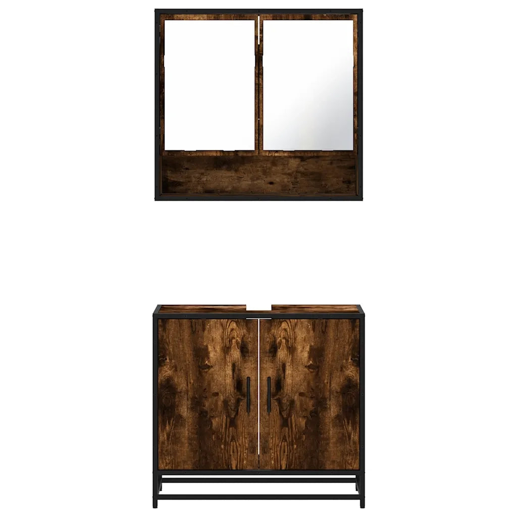 Set Mobili da Bagno | Armadio da bagno 2 pz Rovere Fumo in Legno Multistrato